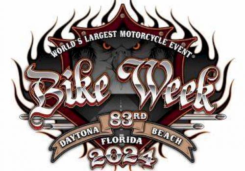 The image is a logo for the 83rd Daytona Beach Bike Week 2024, described as 