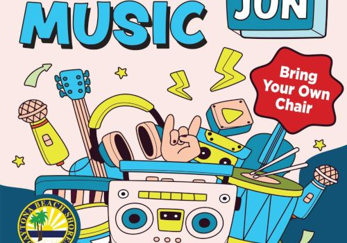 Daytona Beach Shores Live Music event on June 27, 6:30-8:30 PM. Bring your own chair. Features "Tyme" at Shores Pavilion, McElroy Park.