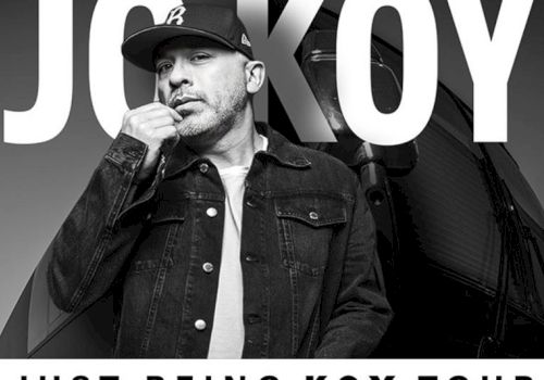 A person in a cap and jacket is featured on a poster for the "Just Being Koy Tour."