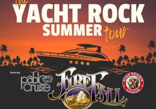 The image is a poster for "The Yacht Rock Summer Tour" featuring Pablo Cruise, Firefall, and Pure Prairie League.