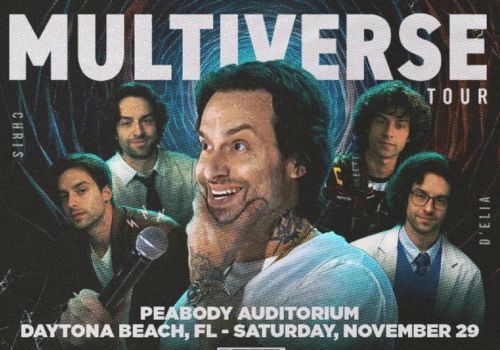 An event poster titled "Multiverse Tour" with performers, taking place at Peabody Auditorium, Daytona Beach, FL, on Saturday, November 29.