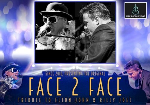 Image of performers in a "Face 2 Face" tribute to Elton John & Billy Joel by MRC Productions.