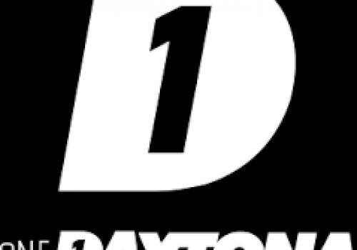 This image features a logo for One Daytona, displaying a large letter 