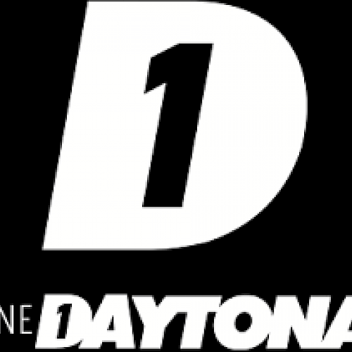 This image features a logo for One Daytona, displaying a large letter 