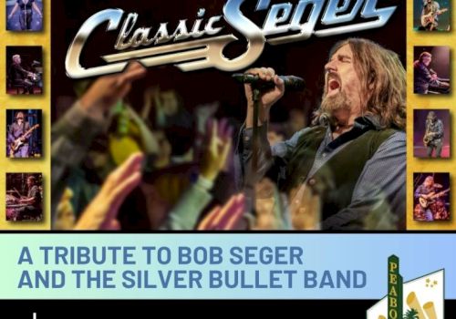 A concert-style poster tribute to Bob Seger and the Silver Bullet Band, featuring a bearded singer shouting into a microphone.