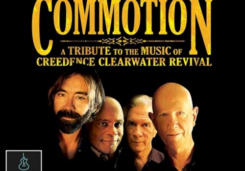 Image of a band named "Commotion" paying tribute to Creedence Clearwater Revival, featuring four members with text describing the tribute.