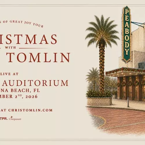 A Christmas concert flyer for &ldquo;Christmas with Chris Tomlin,&rdquo; live at Body Auditorium in Daytona Beach, FL on Dec 2, 2026.
