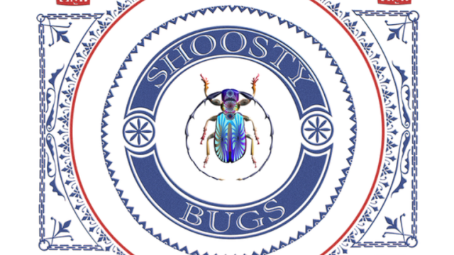 The image shows a decorative design labeled "Shoosty Bugs" with a colorful beetle at the center and intricate patterns around it.