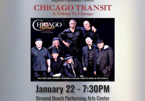 Poster for "Chicago Transit: A Tribute To Chicago" at Ormond Beach Performing Arts Center, January 22, 7:30 PM.