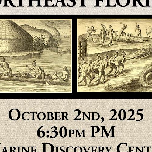 The image is a flyer for a Northeast Florida event at the Marine Discovery Center on October 2nd, 2025, at 6:30 PM.