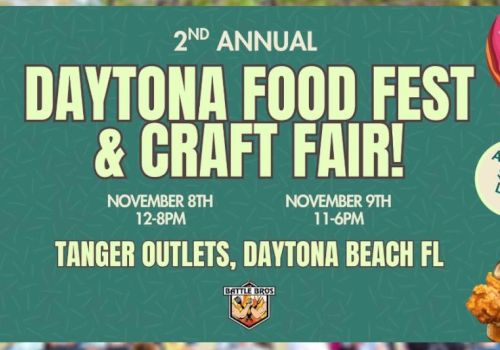 The image is a promotional poster for the 2nd Annual Daytona Food Fest & Craft Fair held at Tanger Outlets, Daytona Beach, FL on November 8-9.