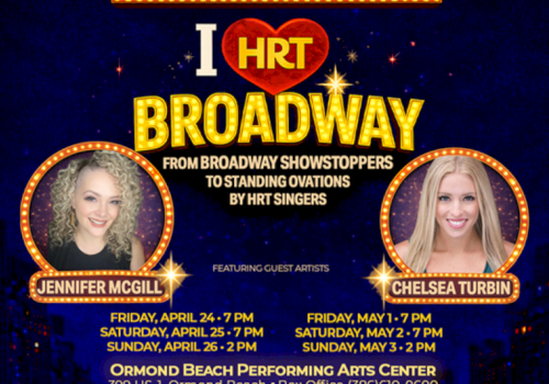 I can&rsquo;t read the full text clearly enough to extract every detail. But it appears to be a poster for &ldquo;I ❤️ HRT Broadway&rdquo; featuring performers Jennifer McGill and Chelsea Turbin, with show dates and venue details. Please provide a higher-res image or confirm the exact wording you want.