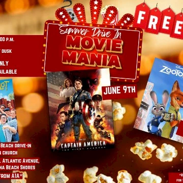 Enjoy a free outdoor movie night: &ldquo;Summer Drive-In Movie Mania&rdquo; with showtimes, promos, and sponsor thanks. Ending sentence.